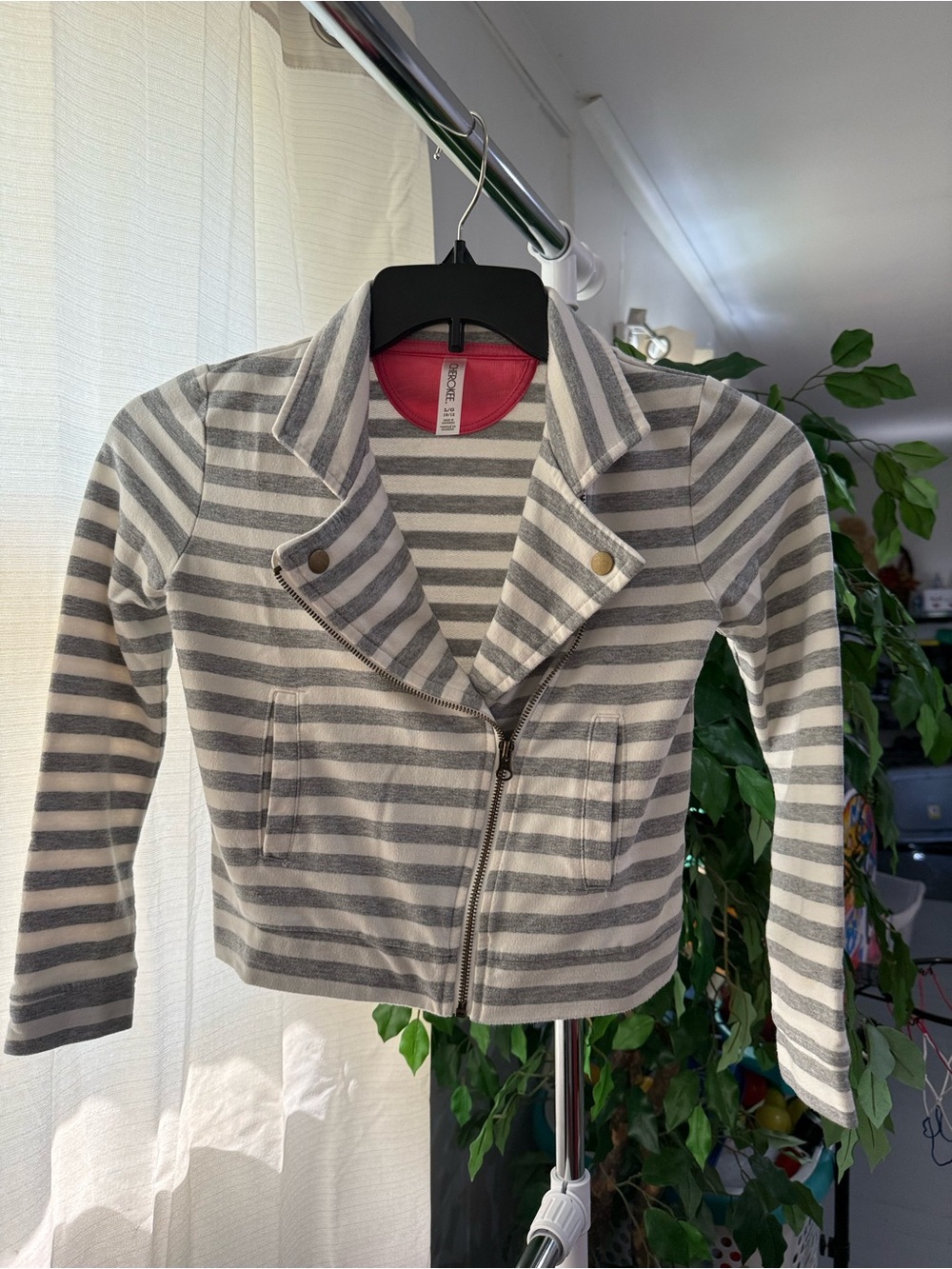 Cherokee Girls Gray & White Striped Moto Jacket